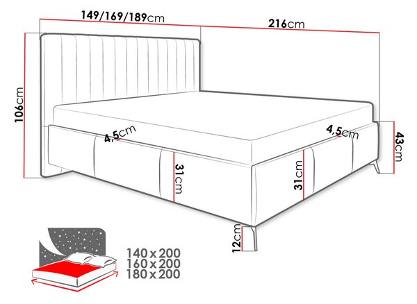 Manželská posteľ s úložným priestorom 180x200 TANIX - béžová