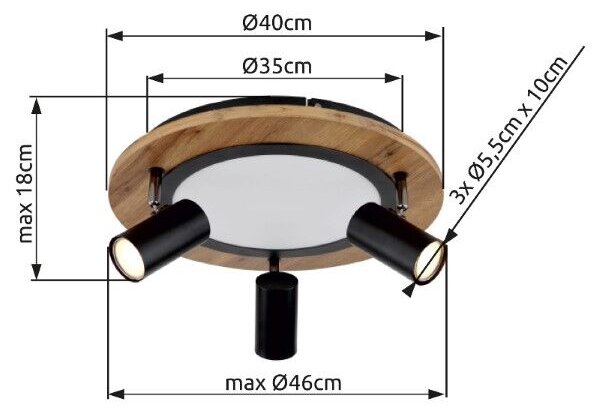 GLOBO 67307D KASSU stropné svietidlo D400mm LED 15W/1300lm 3000K matná čierna, vzhľad dreva