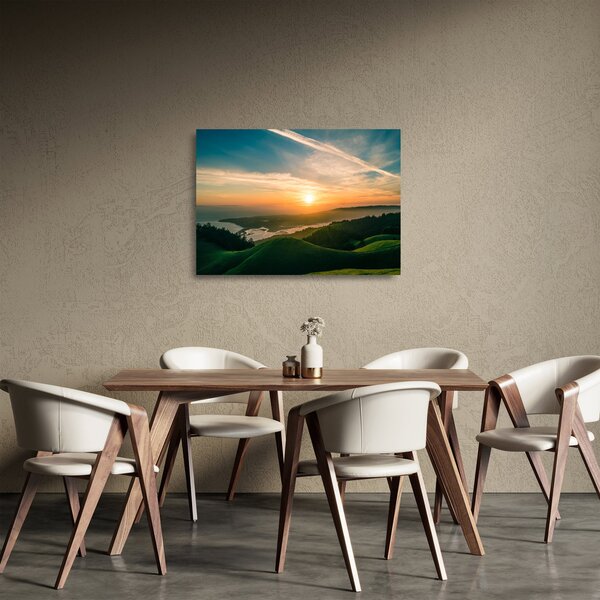 Sklenený obraz východu slnka nad morom (70x50 cm)