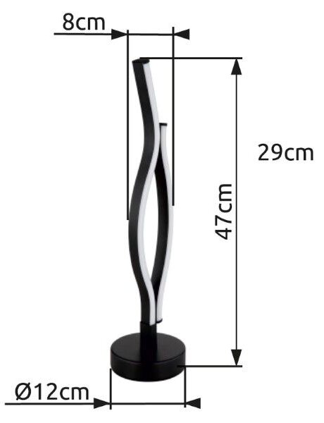 GLOBO 67206T GERONIMO stolná lampička V470mm LED 12W/460lm 3000K matná čierna
