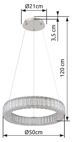 GLOBO 67162-50 MUCKY závesné svietidlo D500mm LED 50W/2995lm 2700-6000K chrómová, priehľadná, diaľkový ovládač