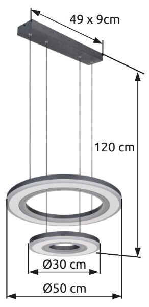GLOBO 67191-50 BLASIUS závesné svietidlo D500mm LED 50W/1800lm 2700-6000K čierna, diaľkový ovládač