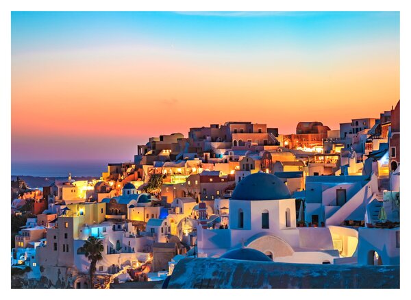 Sklenený obraz - Santorini pri zotmení (70x50 cm)