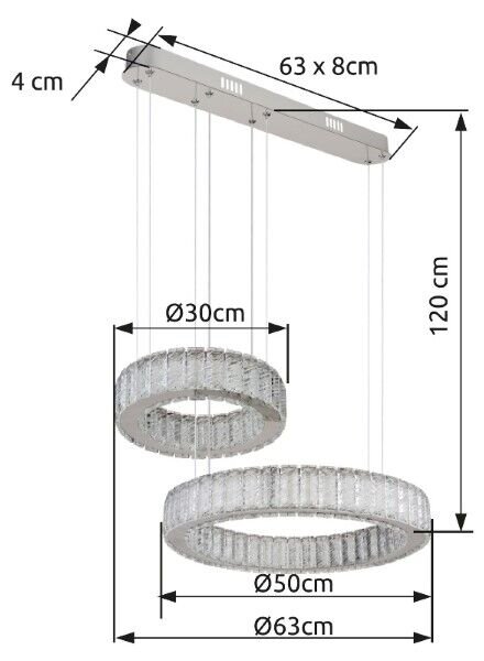 GLOBO 67162-80 MUCKY závesné svietidlo LED 80W/4405lm 2700-6000K chrómová, priehľadná, diaľkový ovládač