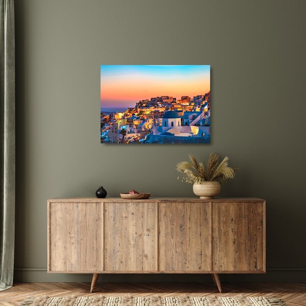 Sklenený obraz - Santorini pri zotmení (70x50 cm)