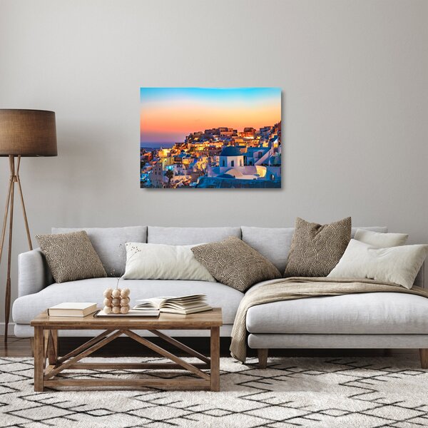 Sklenený obraz - Santorini pri zotmení (70x50 cm)