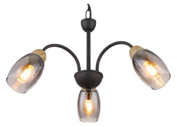 GLOBO 60297-3H GERLY závesné svietidlo D470mm 3xE14 matná čierna, imitácia dreva, dymová