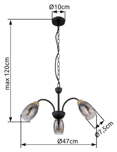 GLOBO 60297-3H GERLY závesné svietidlo D470mm 3xE14 matná čierna, imitácia dreva, dymová