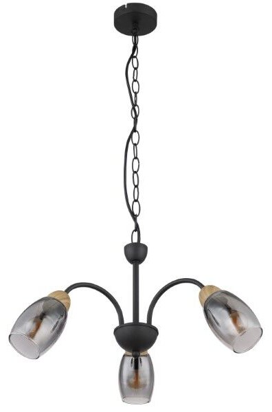 GLOBO 60297-3H GERLY závesné svietidlo D470mm 3xE14 matná čierna, imitácia dreva, dymová