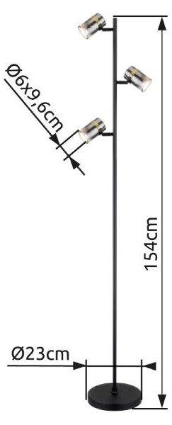 GLOBO 57916S TRABBY stojacia lampa V1540mm 3xGU10 matná čierna, dymová