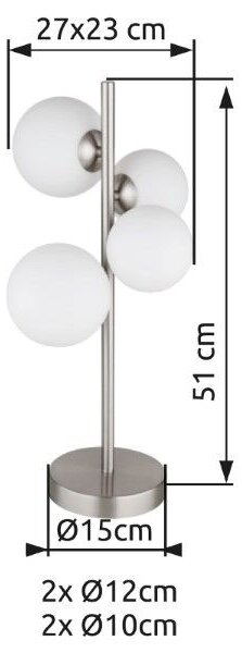 GLOBO 56140-4T RIHA stolná lampa V510mm 4xG9 matný nikel, biela