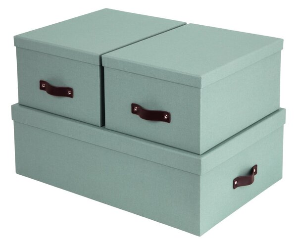 Kartónové úložné boxy s vekom v mentolovej farbe v súprave 3 ks 31x47x15 cm Inge – Bigso Box of Sweden