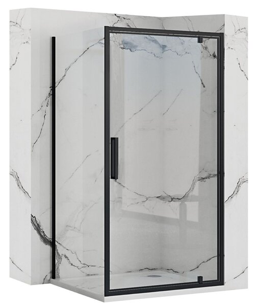 Rea Rapid Swing, rohový sprchovací kút 90 (dvere) x 90 (stena) x 195 cm, 6mm číre sklo, čierny profil, KPL-009926