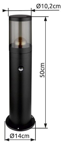 GLOBO 32015BSS XELOO vonkajšie stojanové svietidlo/stĺpik so senzorom V500mm 1xE27 IP44 matná čierna, dymová