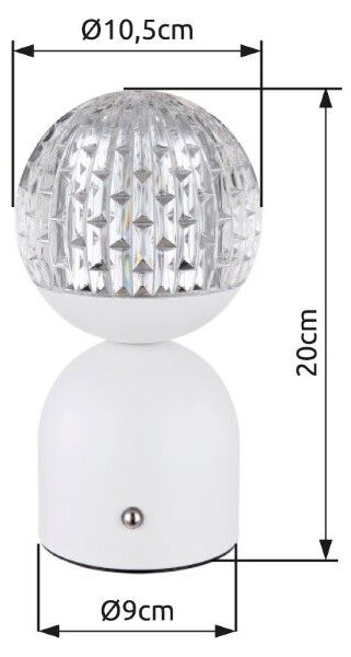 GLOBO 21007W JULSY dotyková stolná lampička V200mm LED 2,5W/173lm 2700+4000+6500K matná biela, priehľadná, vrátane CR18650 1800mAh 3,7V, USB kábel