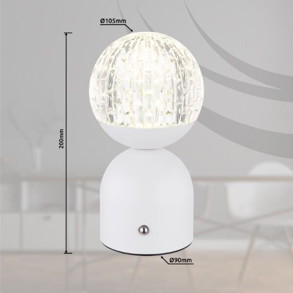GLOBO 21007W JULSY dotyková stolná lampička V200mm LED 2,5W/173lm 2700+4000+6500K matná biela, priehľadná, vrátane CR18650 1800mAh 3,7V, USB kábel