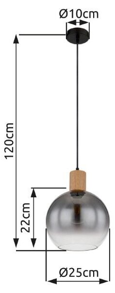 GLOBO 15656H MOITAS závesné svietidlo D250mm 1xE27 matná čierna, vzhľad dreva, dymová