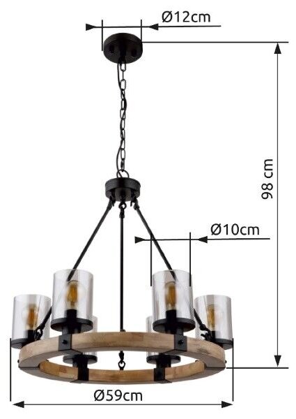 GLOBO 15555-6H LILA závesné svietidlo D590mm 6xE27 matná čierna, dymová