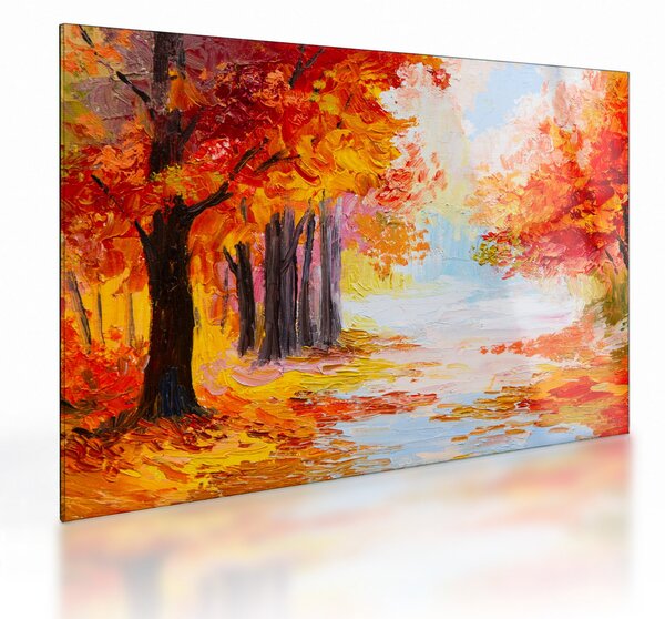 Sklenený obraz - Olejomaľba, farebná jeseň (70x50 cm)