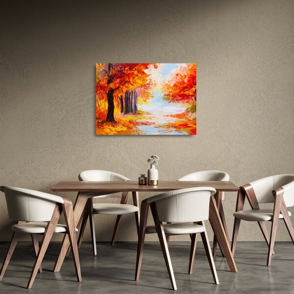 Sklenený obraz - Olejomaľba, farebná jeseň (70x50 cm)