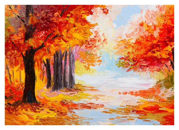 Sklenený obraz - Olejomaľba, farebná jeseň (70x50 cm)