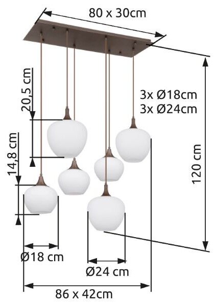 GLOBO 15548-6HC MAXY závesné svietidlo 6xE27 kávová, biela