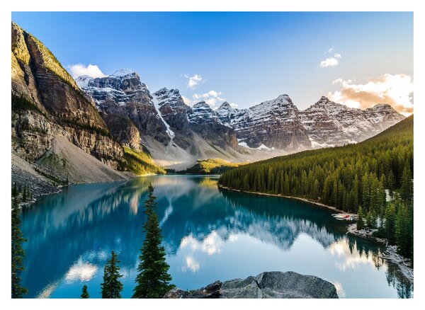 Sklenený obraz - Kanada, Národný park Banff, Moraine Lake (70x50 cm)