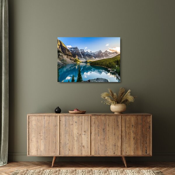 Sklenený obraz - Kanada, Národný park Banff, Moraine Lake (70x50 cm)