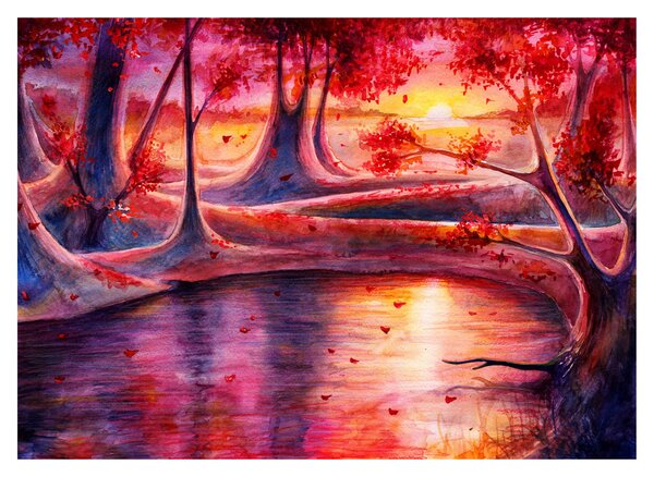 Sklenený obraz čarovného lesa (70x50 cm)