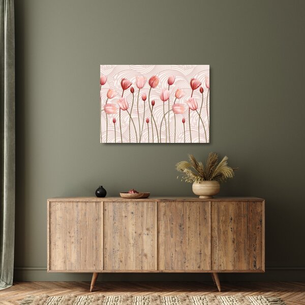 Sklenený obraz - Ružové tulipány (70x50 cm)