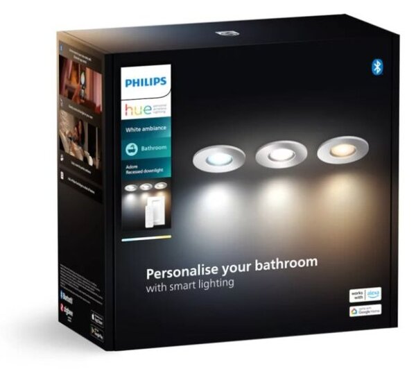 Philips Hue White Ambiance 8720169318014 Adore zápustné svietidlo D94mm GU10 4,2W/350lm 2200-6500K IP44 chróm 3-set+SWITCH