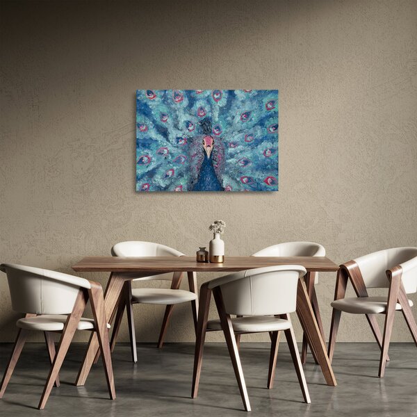 Sklenený obraz maľovaného páva (70x50 cm)