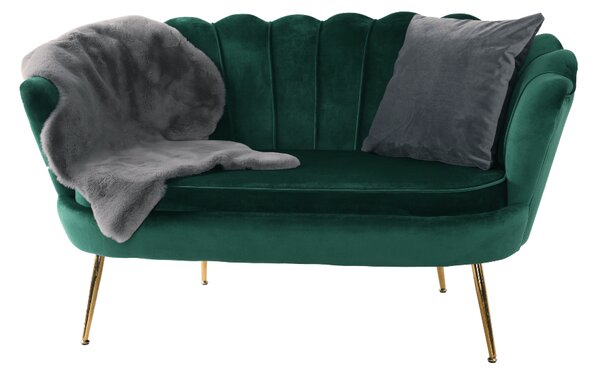 KONDELA Lavica v štýle Art-deco, smaragdová Velvet látka/gold chróm-zlatý, NOBLIN