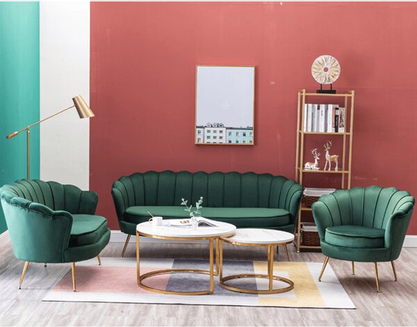 KONDELA Kreslo v štýle Art-deco, smaragdová Velvet látka/gold chróm-zlatý, NOBLIN