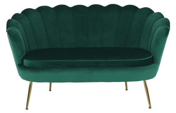 KONDELA Lavica v štýle Art-deco, smaragdová Velvet látka/gold chróm-zlatý, NOBLIN