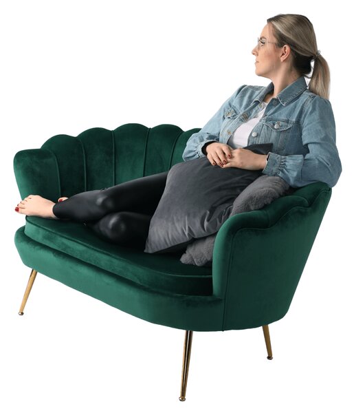 KONDELA Lavica v štýle Art-deco, smaragdová Velvet látka/gold chróm-zlatý, NOBLIN