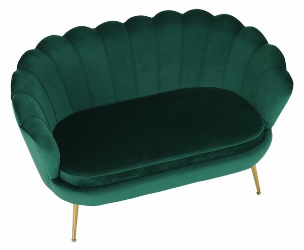 KONDELA Lavica v štýle Art-deco, smaragdová Velvet látka/gold chróm-zlatý, NOBLIN