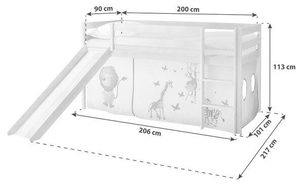 POSTEĽ S PRIESTOROM NA HRU, 90/200 cm viacfarebná, biela MID.YOU - Detské izby, Online Only