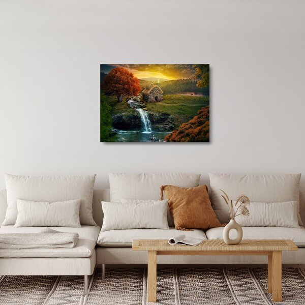 Sklenený obraz Chalupku v rozprávkovej krajine (70x50 cm)