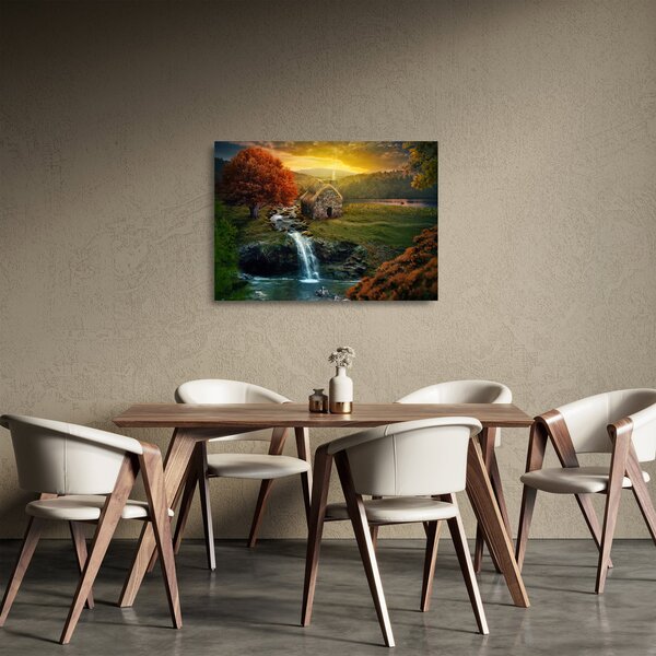 Sklenený obraz Chalupku v rozprávkovej krajine (70x50 cm)