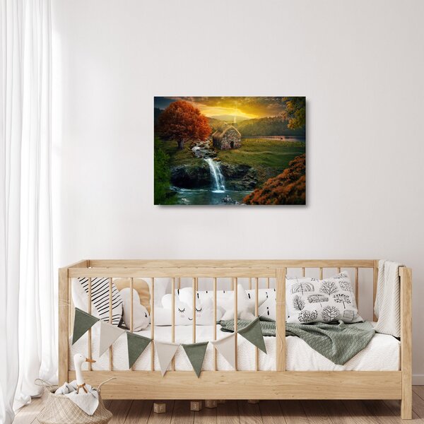 Sklenený obraz Chalupku v rozprávkovej krajine (70x50 cm)