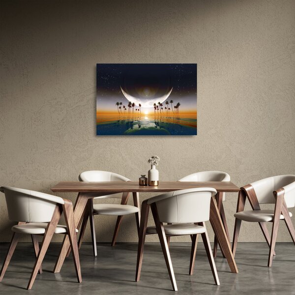 Sklenený obraz - Mesiac nad palmami (70x50 cm)