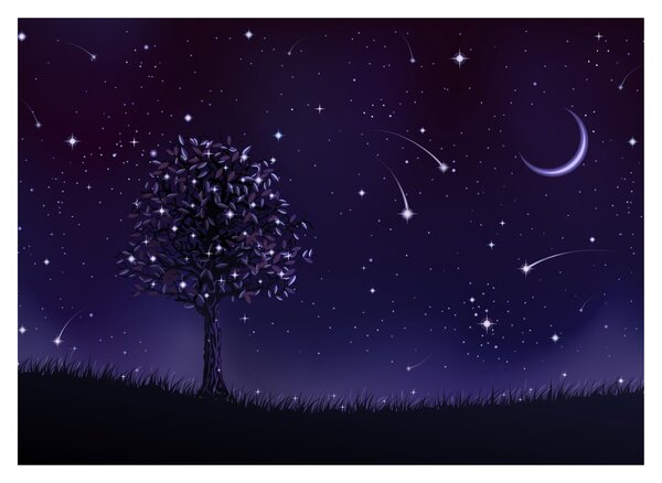 Sklenený obraz - Noc zachytená ilustrácou (70x50 cm)