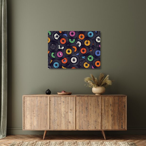 Sklenený obraz - Hudobné gramofónové platne (70x50 cm)