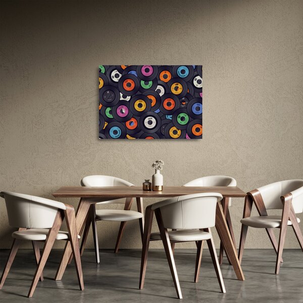Sklenený obraz - Hudobné gramofónové platne (70x50 cm)