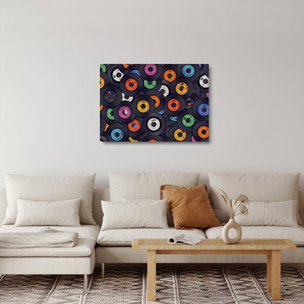 Sklenený obraz - Hudobné gramofónové platne (70x50 cm)