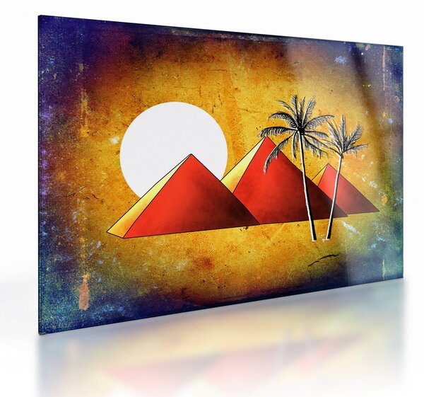 Sklenený obraz maľovaných egyptských pyramíd (70x50 cm)