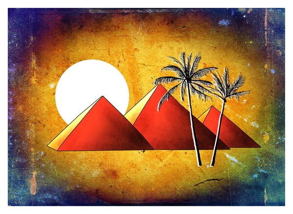 Sklenený obraz maľovaných egyptských pyramíd (70x50 cm)