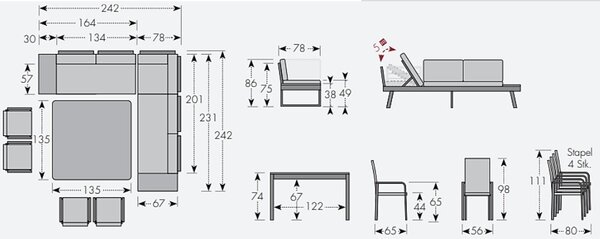 Doppler EXPERT PLUS AVERSA TEAK záhradná sedacia súprava 4+2+1 sivá Doppler