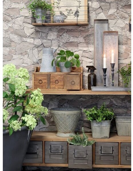Hnedá antik drevená polička so šuplíčkami Grimaud Unit - 36*13*15 cm - Chic Antique